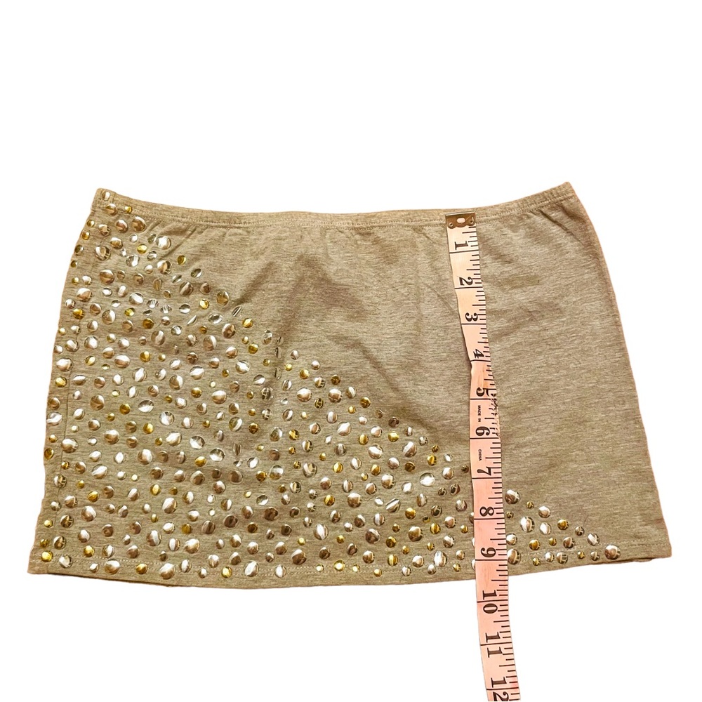 Sugar High Love Stoned Studded Micro Mini Skirt Gray Cotton Gold and Sil… - Picture 5 of 6